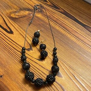 Elegant Black Beaded Necklace and Earring Set